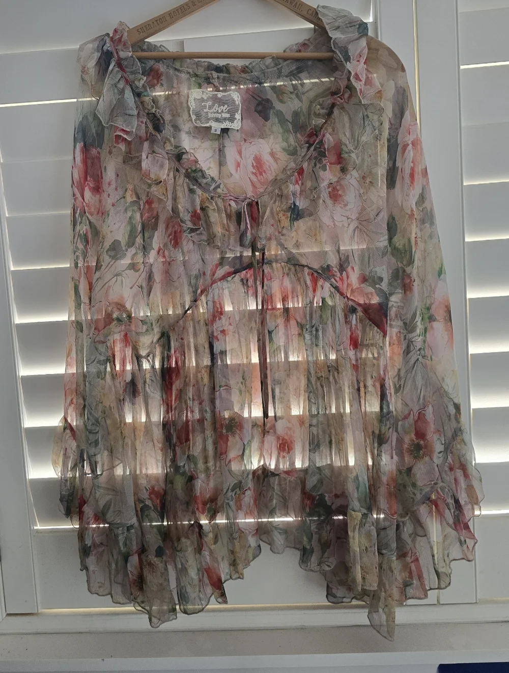 JOHNNY WAS Aria Silk Flowy Whimsigoth Semi-sheer Abstract Pastel Floral Blouse